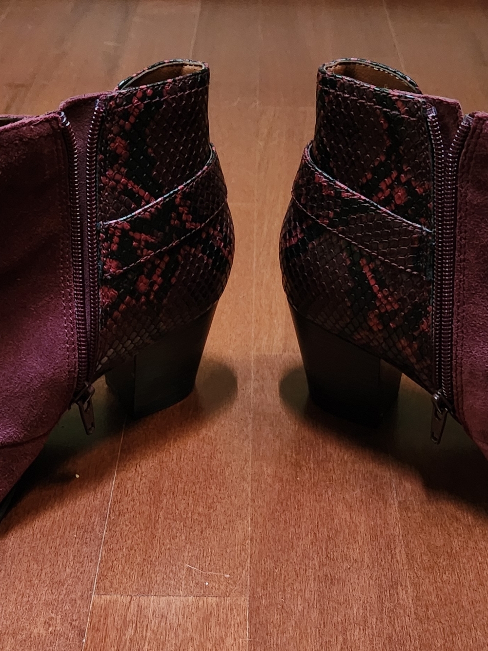 Vionic Burgundy Snake-Print Suede Ankle Boots